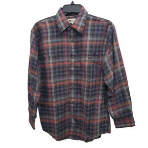 Haggar Men's Dark Multicolor Plaid Light Flannel Grunge Hipster‎ Button Front S